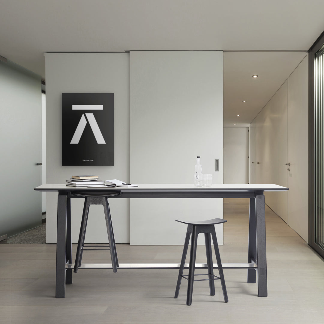 Modern black and white table with sleek design, featuring a minimalistic color palette and clean lines.