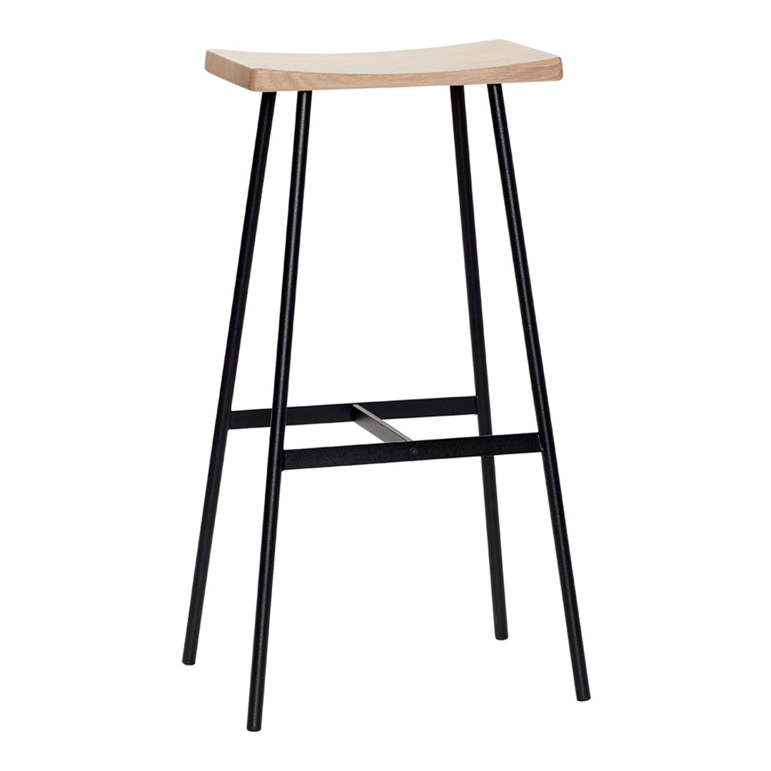 Natural wood top with a smooth finish and sleek black metal legs in a minimalist design.