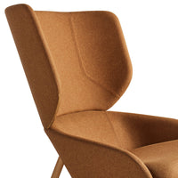 Modern chair in warm, earthy brown fabric with subtle textures and clean lines. Perfect for minimalist decor.