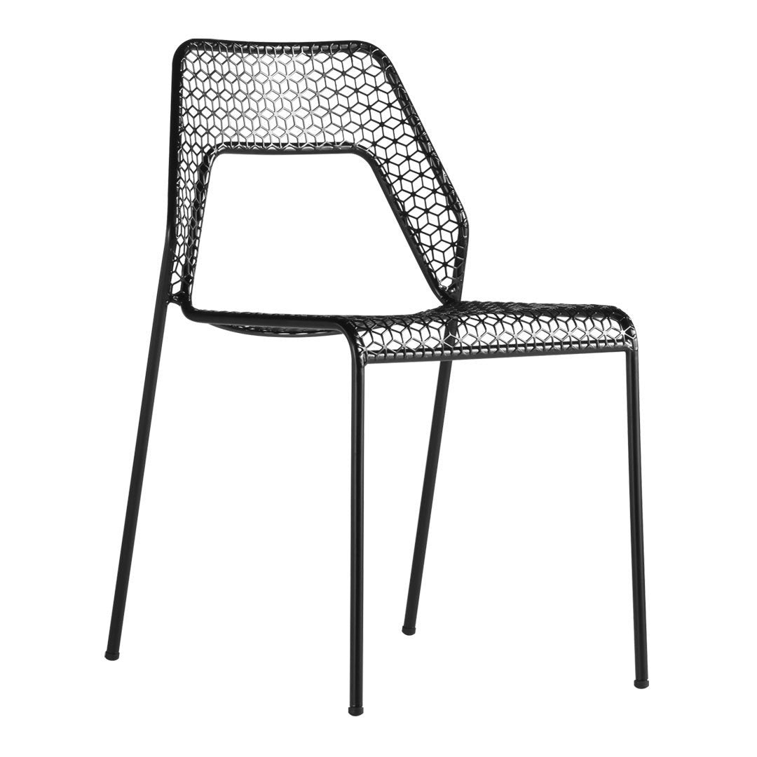 Black geometric patterned chair with a modern, minimalist design and sleek metal frame. Ideal for contemporary decor.