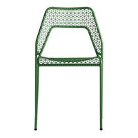 Green patterned chair featuring a modern, open weave design and sleek legs for contemporary decor.