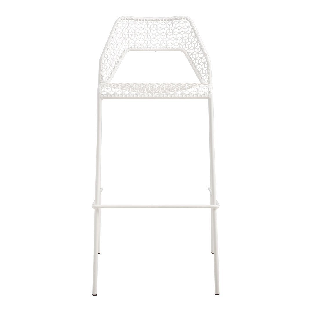 White woven bar stool with a geometric pattern and sleek, minimalist design. Perfect for modern interiors.