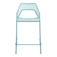 Aqua blue bar chair with a geometric mesh pattern and sleek, modern design. Ideal for stylish indoor or outdoor spaces.