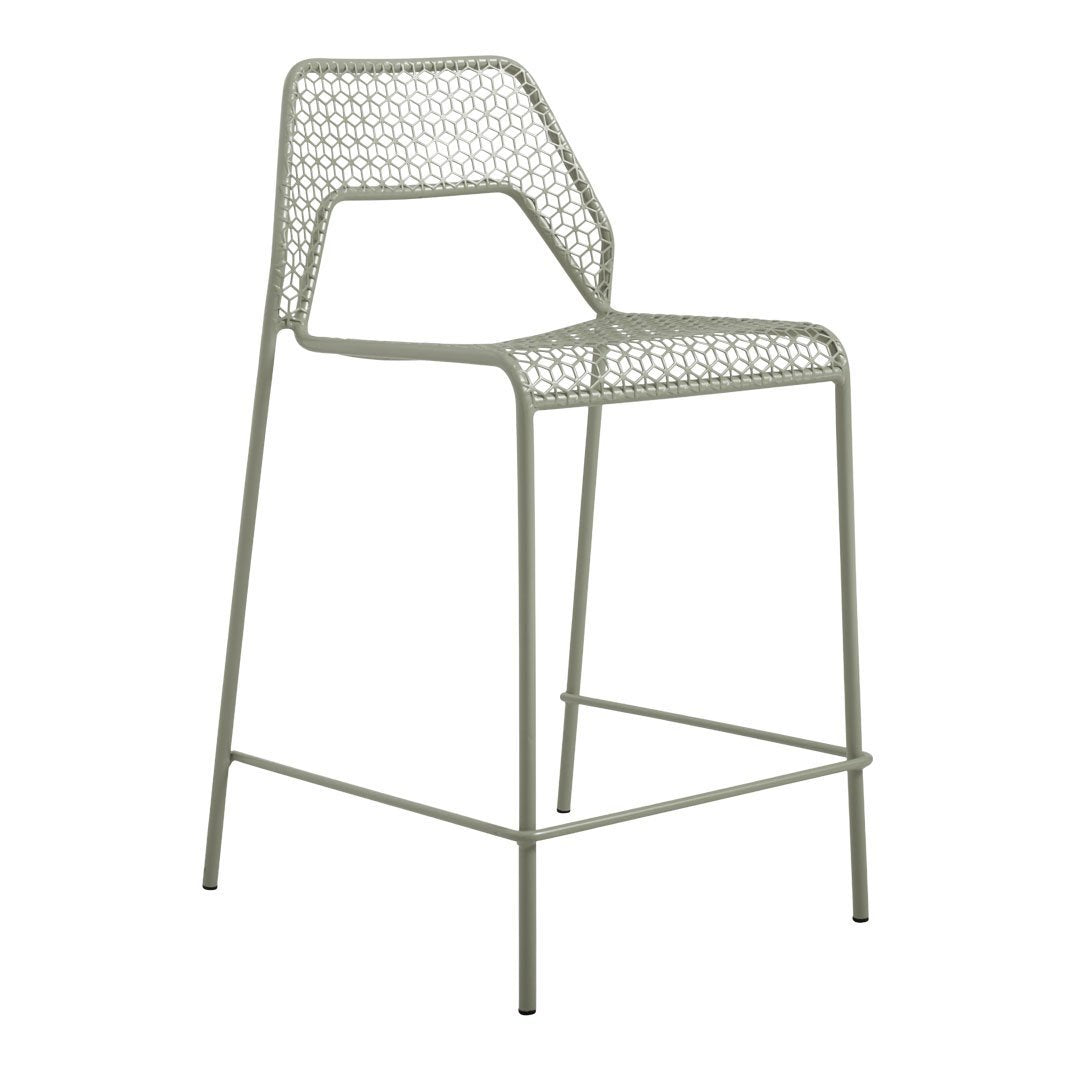 Light green bar stool with a geometric woven pattern and minimalist design. Perfect for modern indoor or outdoor spaces.