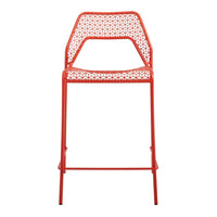 Bright orange bar stool with a floral-patterned backrest for a modern, vibrant look. Perfect for stylish seating.