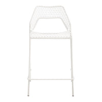 White high chair with a geometric pattern and open lattice design. Perfect for modern or minimalist decor.