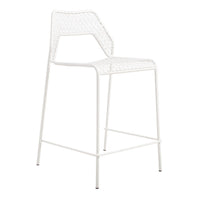 White woven bar stool with a sleek, minimalist design and open pattern detailing. Perfect for modern decor.