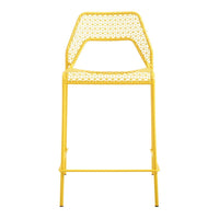 Bright yellow bar chair with a geometric pattern and a modern design, perfect for lively outdoor spaces.