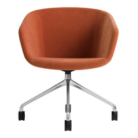 Rust orange velvet swivel chair with a sleek silver base, featuring a modern hexagonal pattern.