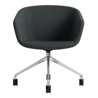 Modern, hexagonal chair in dark gray fabric with sleek, silver metal base; minimalist design for stylish interiors.