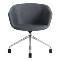 "Stylish gray upholstered chair with a sleek silver base and modern design, perfect for contemporary spaces."