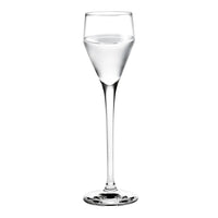 Clear, elegant glass with a tall stem, featuring a smooth and glossy finish for a sophisticated look.