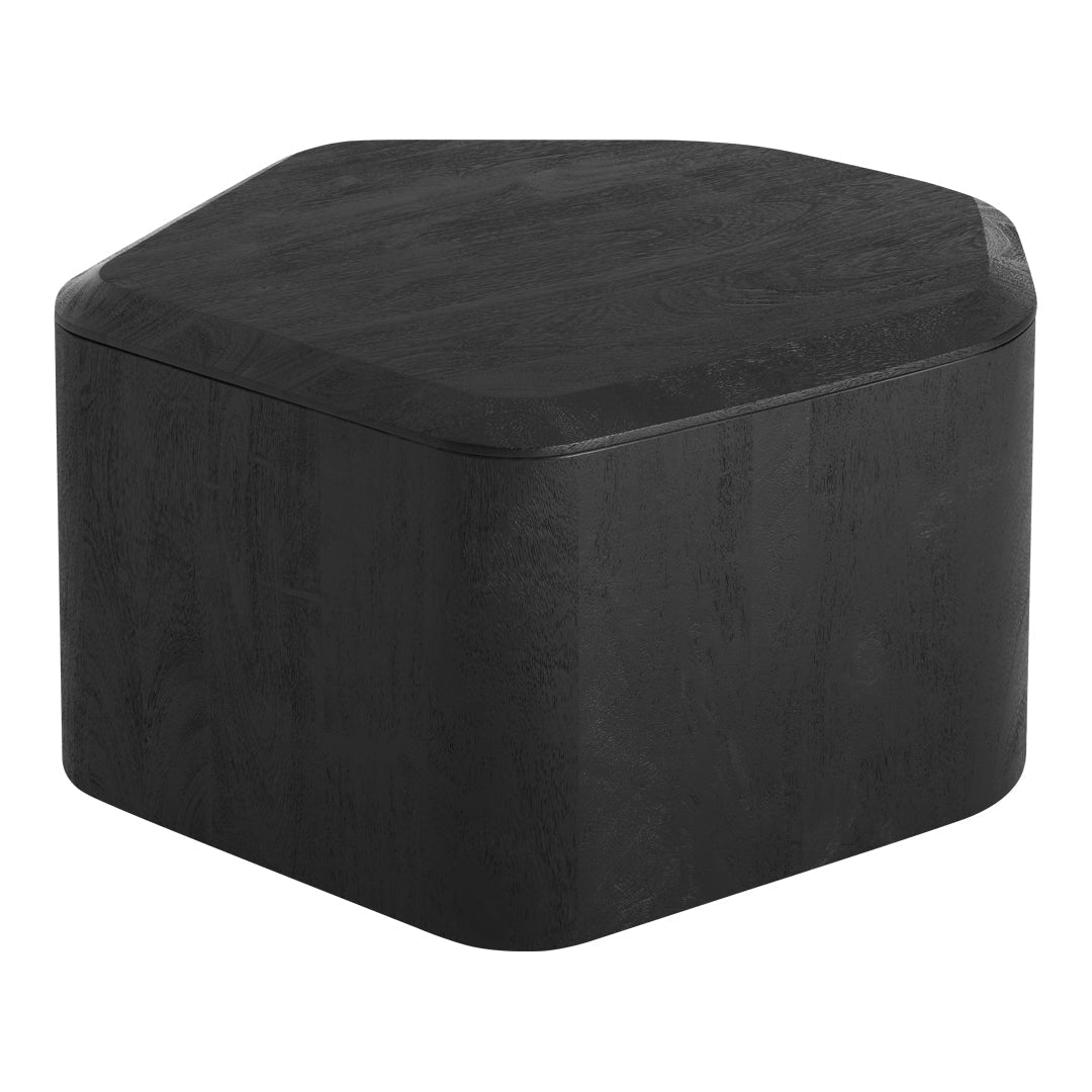 Hexagonal black storage box with a smooth matte finish and minimalistic design, perfect for modern decor.