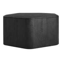 Black hexagonal ottoman with a smooth, matte finish. Modern design ideal for contemporary decor.