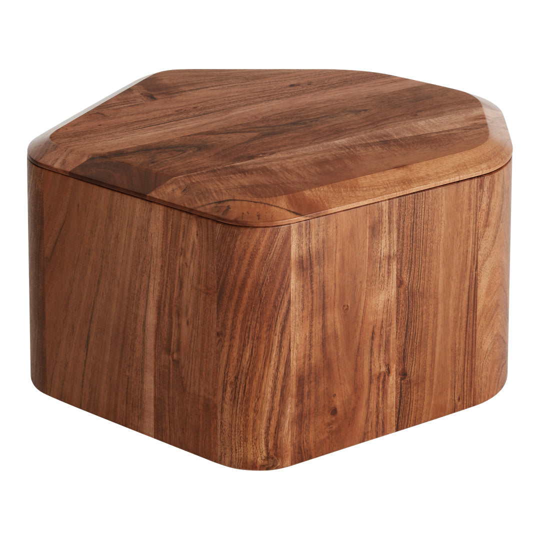 Hexagonal wooden storage box featuring a rich, natural brown finish with subtle grain patterns.