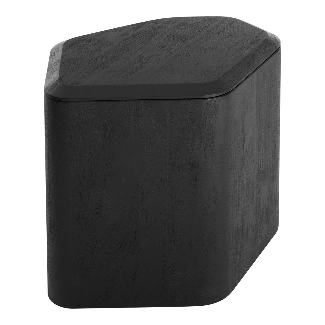 Sleek black geometric storage box with a smooth matte finish and distinctive angular shape.