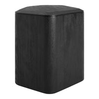 Solid black hexagonal stool with a textured finish. Modern minimalist design for any decor style.