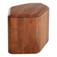 Wooden storage box with a rich brown finish and smooth, angled surface. Features natural grain patterns.