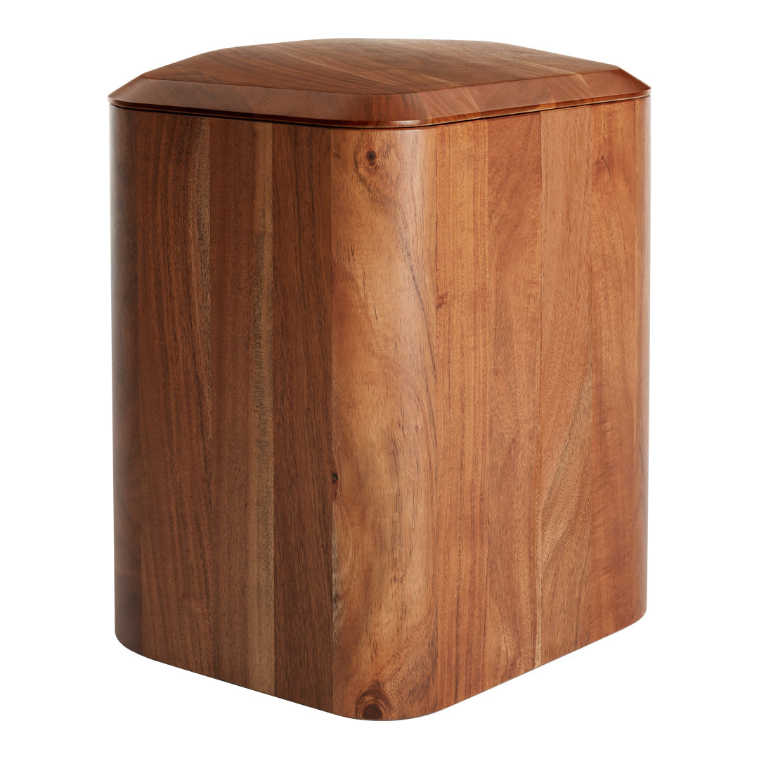 Solid wood storage box featuring a warm, rich brown hue with distinct grain patterns for a natural look.