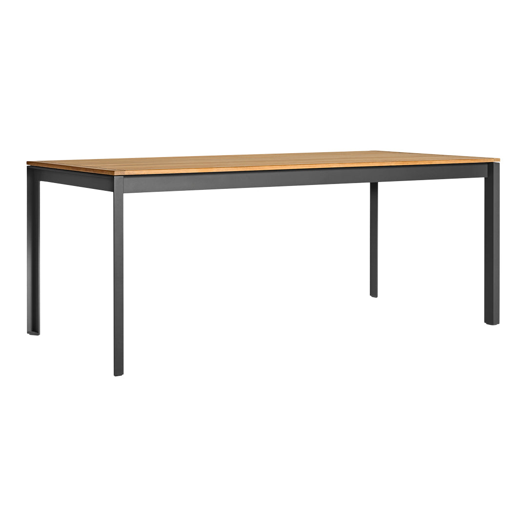 Wooden tabletop with a warm honey finish; sleek black metal legs for a modern contrast. Ideal for contemporary spaces.