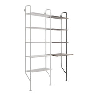 "Elegant white and black shelving unit with clean lines and minimalistic design for modern decor."