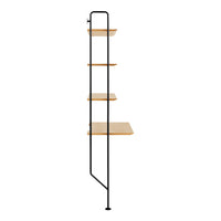 Black metal shelving unit with minimalist design and light wood shelves, adding a modern touch to any space.