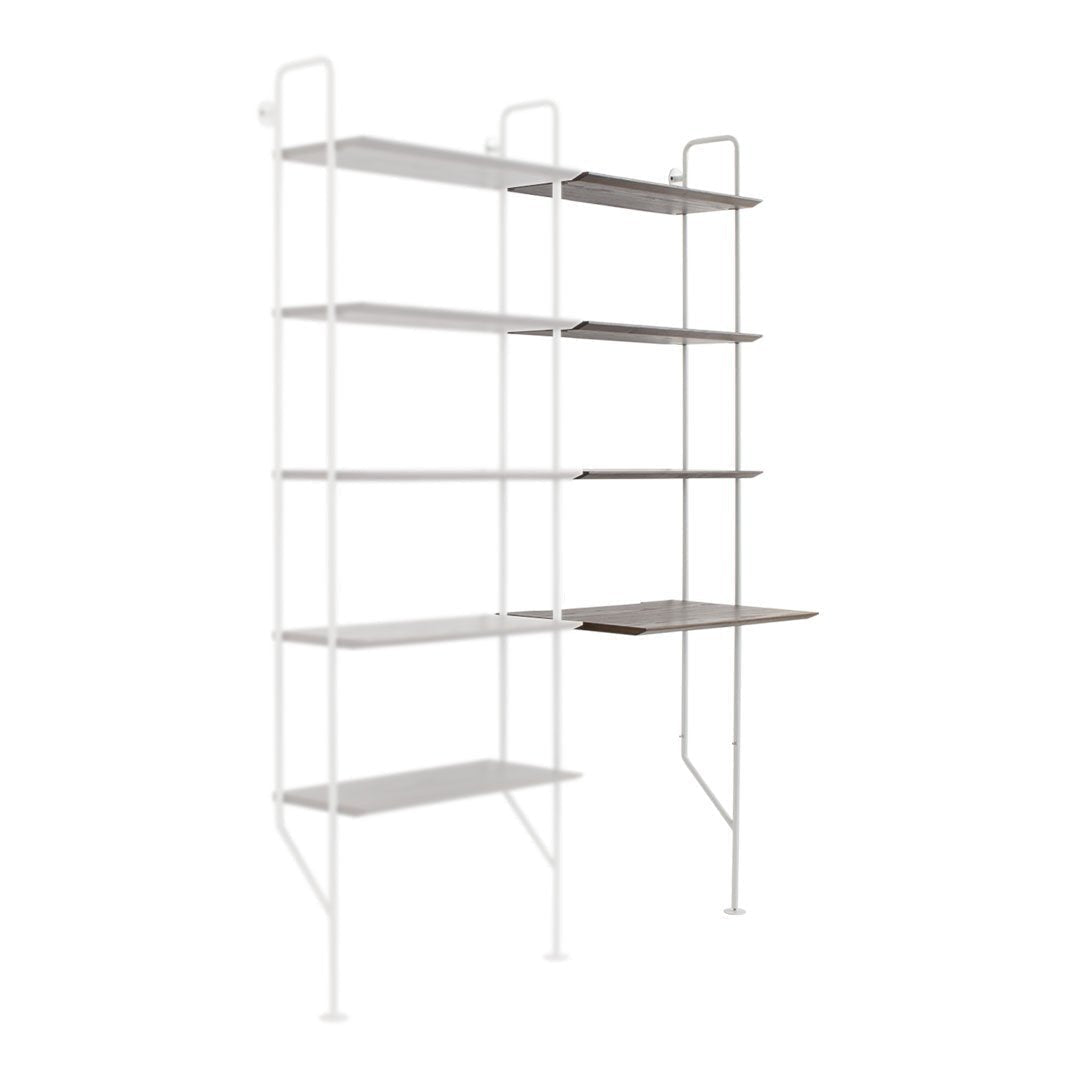 Modern white shelving unit with minimalist design and natural wood accents. Sleek lines and open spaces for stylish storage.