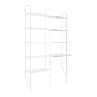 White metal shelving unit with seven minimalist shelves and a sleek, modern design. Ideal for any space.