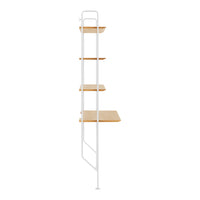 White metal frame with four natural bamboo shelves, showcasing a minimalistic and modern design.