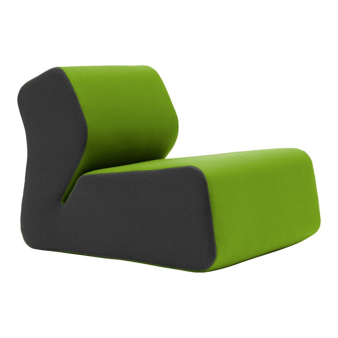 Modern chair in vibrant green and sleek black, featuring a contemporary, curved design. Perfect for stylish interiors.
