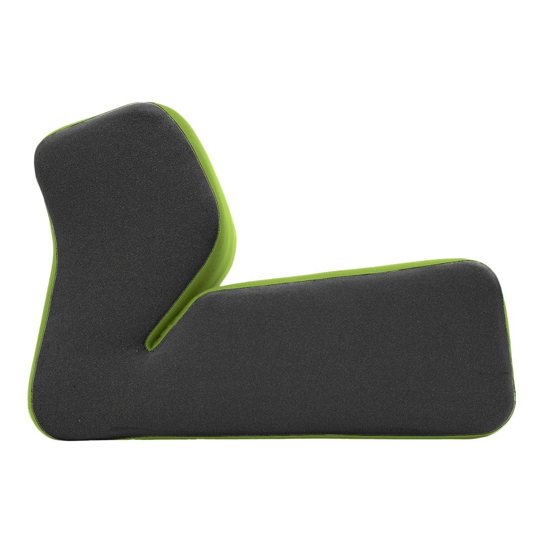 Gray and lime green ergonomic support cushion with a sleek, modern design. Soft contours enhance comfort.