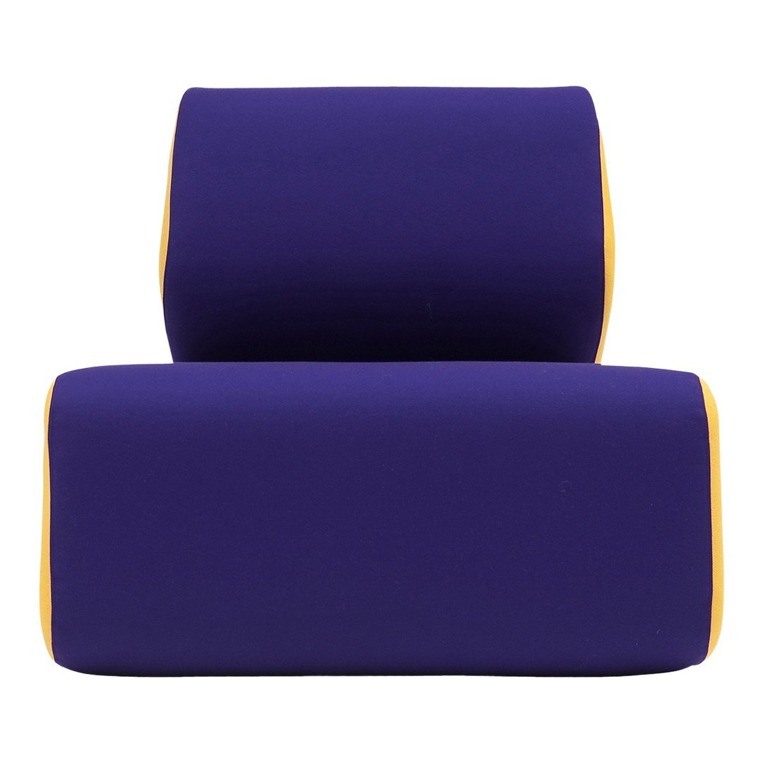 Purple lumbar pillows with contrasting yellow accents, showcasing a sleek and modern design. Perfect for home decor.
