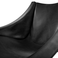 Black leather chair with smooth texture and sleek, modern design. Perfect for contemporary decor.