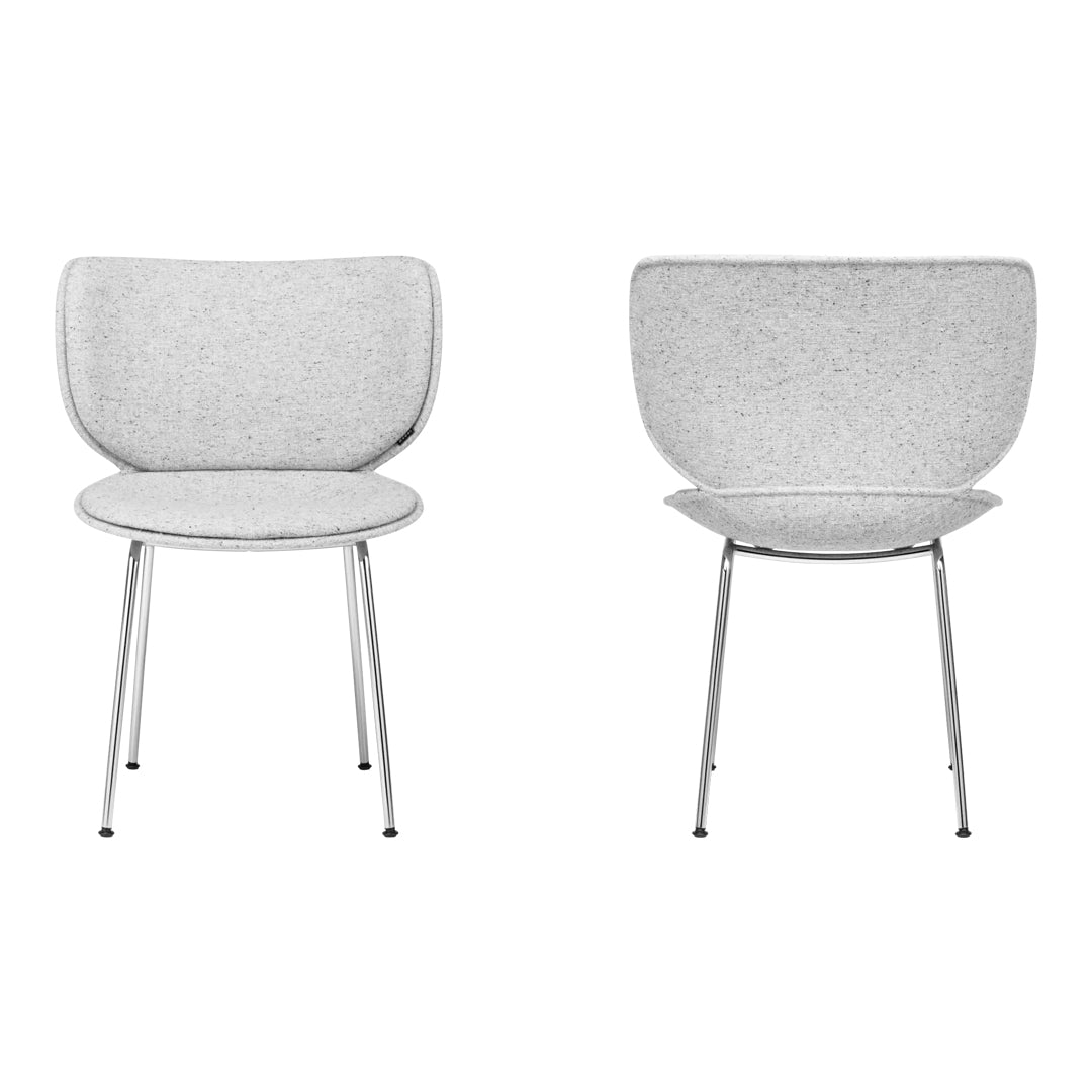 Gray textured chair with a smooth finish, featuring minimalist design and sleek metallic legs.
