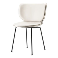 White upholstered chair with sleek black metal legs and smooth, minimalist design. Ideal for modern spaces.