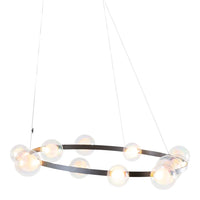 Modern black ring chandelier with elegant glass orbs, featuring a sleek, minimalist design for stylish illumination.