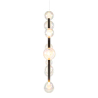 Sleek black metal pendant light with clear glass orbs, showcasing a modern, minimalistic design.