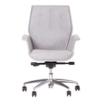 Light gray office chair with subtle tufted pattern and sleek chrome base. Perfect blend of modern design and comfort.