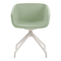 Mint green chair with a smooth, minimalist design and white, angular base. Ideal for modern decor.