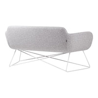 Elegant gray patterned sofa with a modern white metal frame, perfect for contemporary interiors.