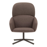 Stylish brown upholstered chair with a modern design, featuring a smooth texture and streamlined silhouette.