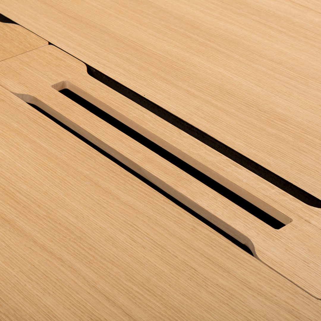 Light natural wood grain with smooth finish and contrasting dark grooves. Perfect for modern decor.
