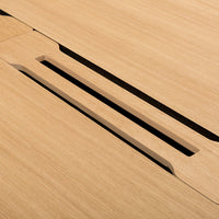 Light natural wood grain with smooth finish and contrasting dark grooves. Perfect for modern decor.