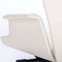 Cream-colored armchair with smooth, minimalist design and subtle texture details on the armrest.