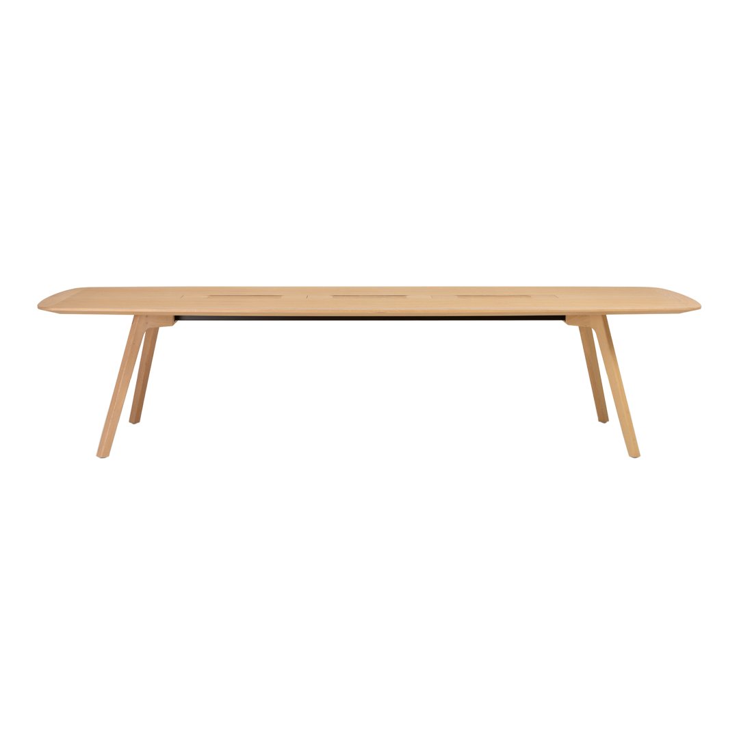 Natural wood grain dining table with a smooth, light-colored finish and minimalistic design. Perfect for modern interiors.