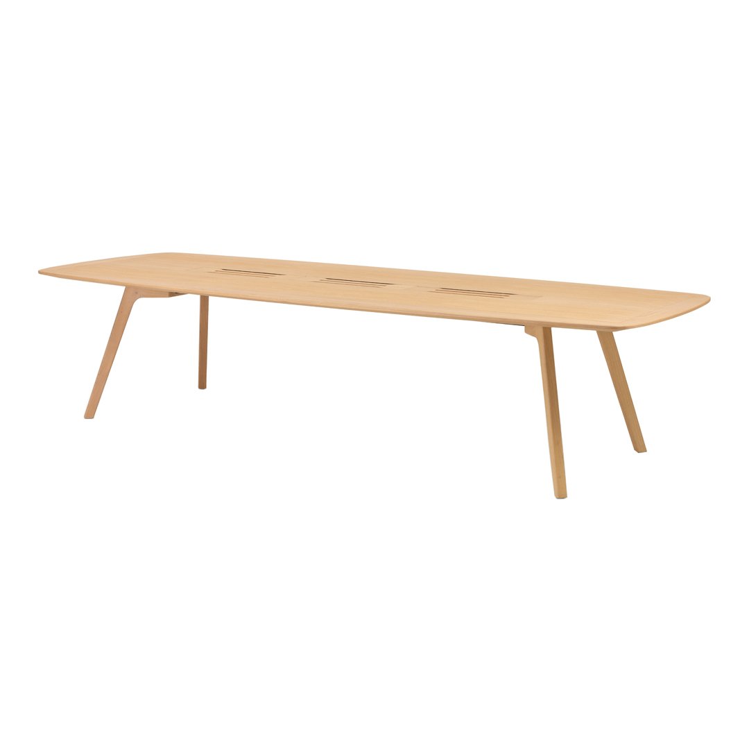 Light wood dining table with a smooth finish and modern, minimalist design. Perfect for any contemporary space.