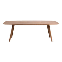 Natural wood dining table with a smooth, light finish and a simple, modern design. Perfect for any decor.