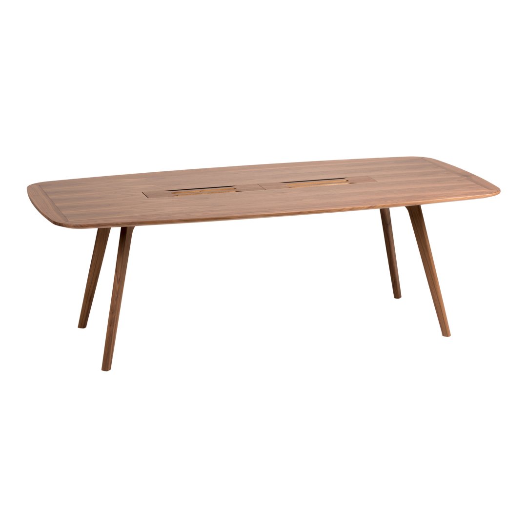 Natural wood coffee table with a smooth finish and horizontal slat pattern, designed for a minimalist look.