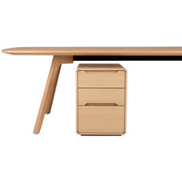 Light wood desk with a sleek, minimalist design. Natural grain pattern and neutral tones for a modern aesthetic.