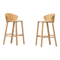 Light wood bar stools with a smooth finish and curved backrest, showcasing natural grain patterns.